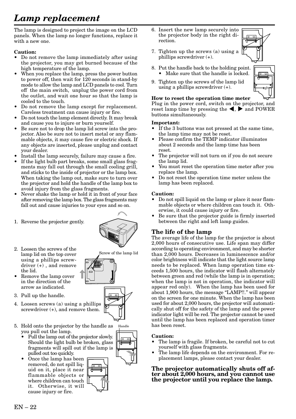 Lamp replacement | MITSUBISHI ELECTRIC LVP S290U User Manual | Page 22 / 28