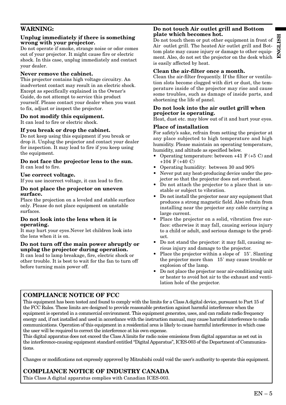 MITSUBISHI ELECTRIC LVP S290U User Manual | Page 5 / 28