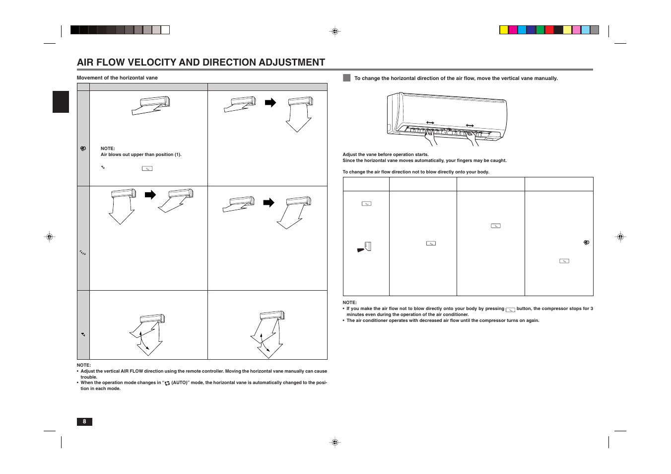 Air flow velocity and direction adjustment | MITSUBISHI ELECTRIC MSZ-A17NA User Manual | Page 15 / 29