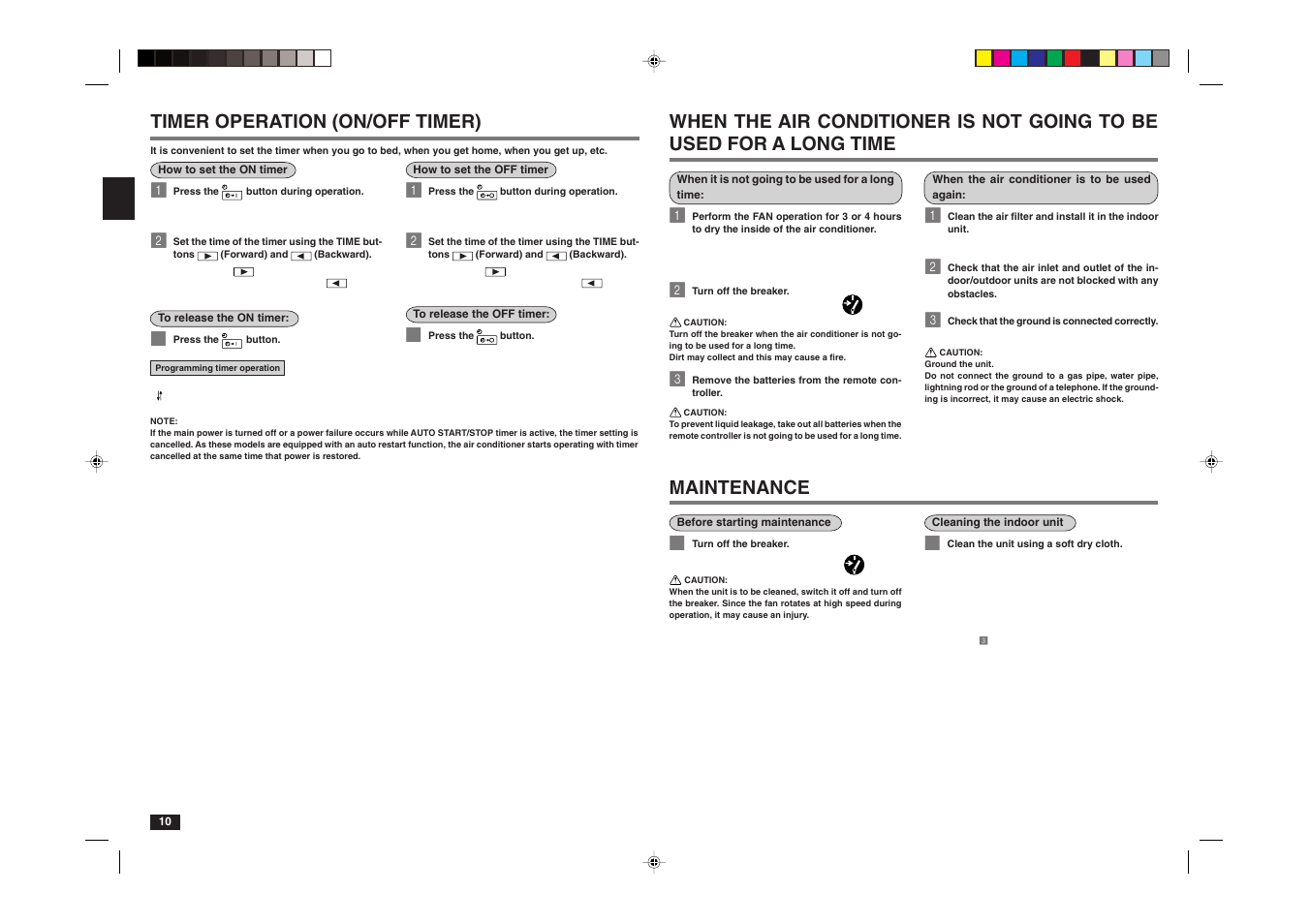 Maintenance, Timer operation (on/off timer) | MITSUBISHI ELECTRIC MSZ-A17NA User Manual | Page 19 / 29