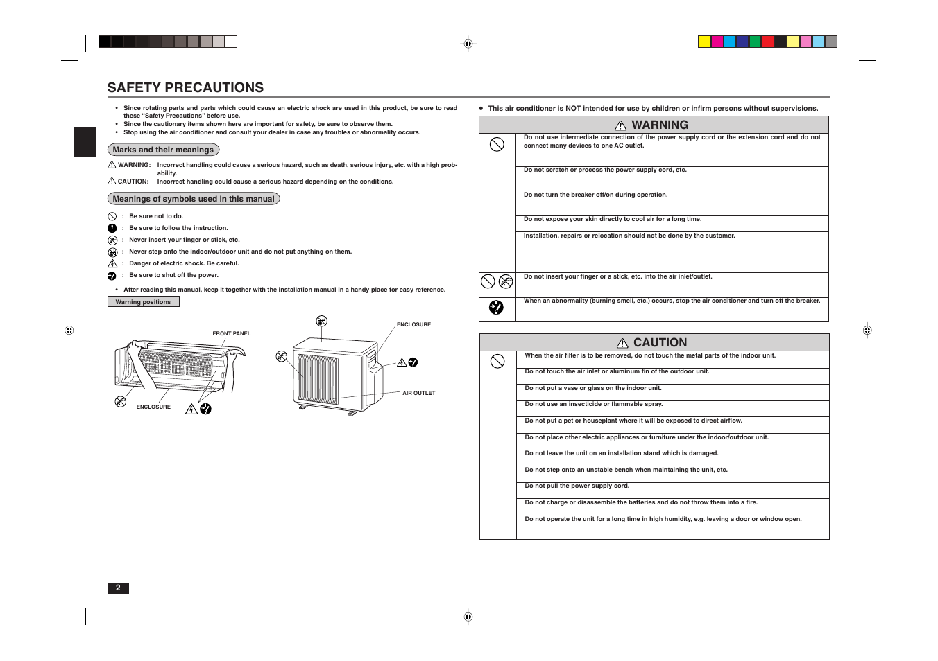 Safety precautions, Warning, Caution | MITSUBISHI ELECTRIC MSZ-A17NA User Manual | Page 3 / 29