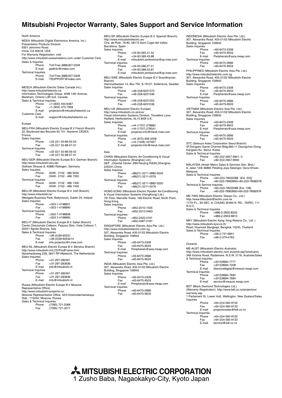 Mitsubishi electric corporation | MITSUBISHI ELECTRIC XD210U User Manual | Page 28 / 28