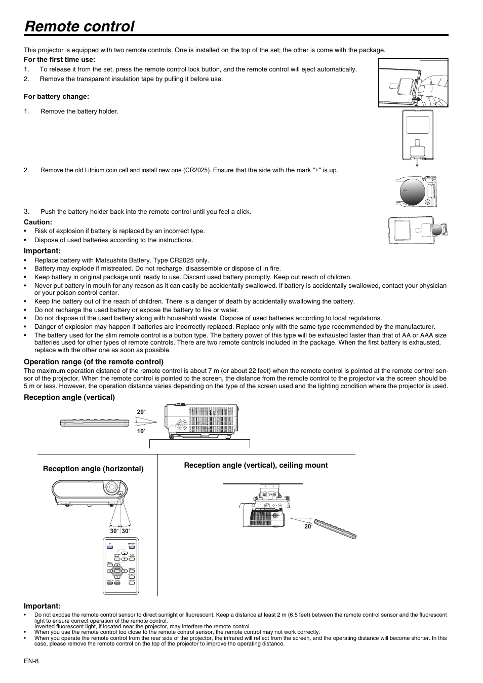 Remote control | MITSUBISHI ELECTRIC XD210U User Manual | Page 8 / 28