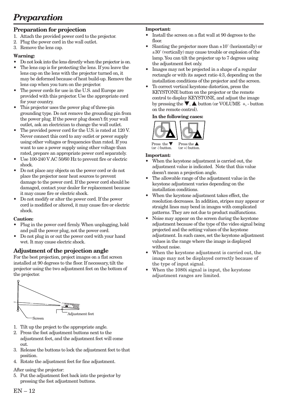 Preparation | MITSUBISHI ELECTRIC SL4SU User Manual | Page 12 / 34