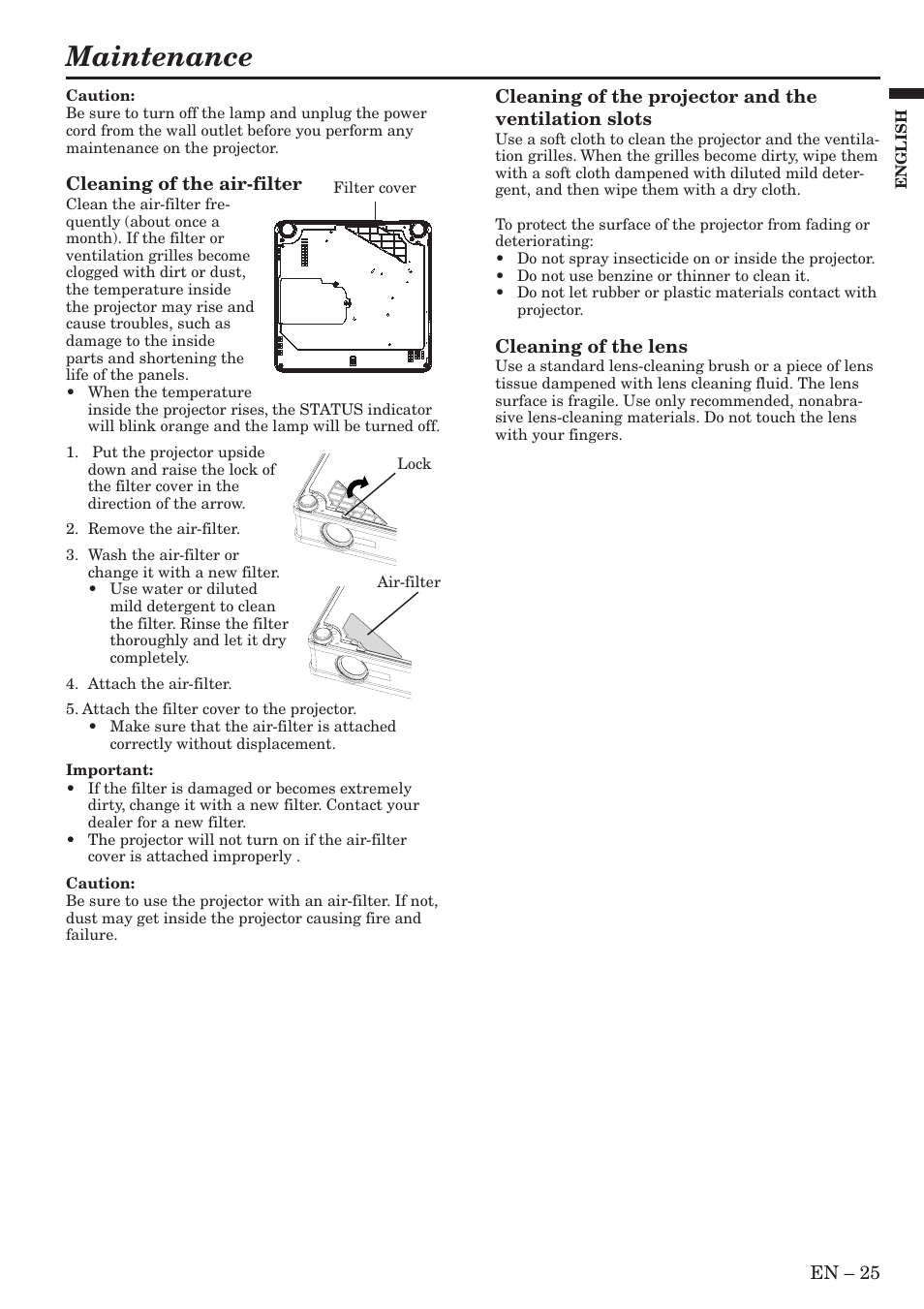 Maintenance | MITSUBISHI ELECTRIC SL4SU User Manual | Page 25 / 34