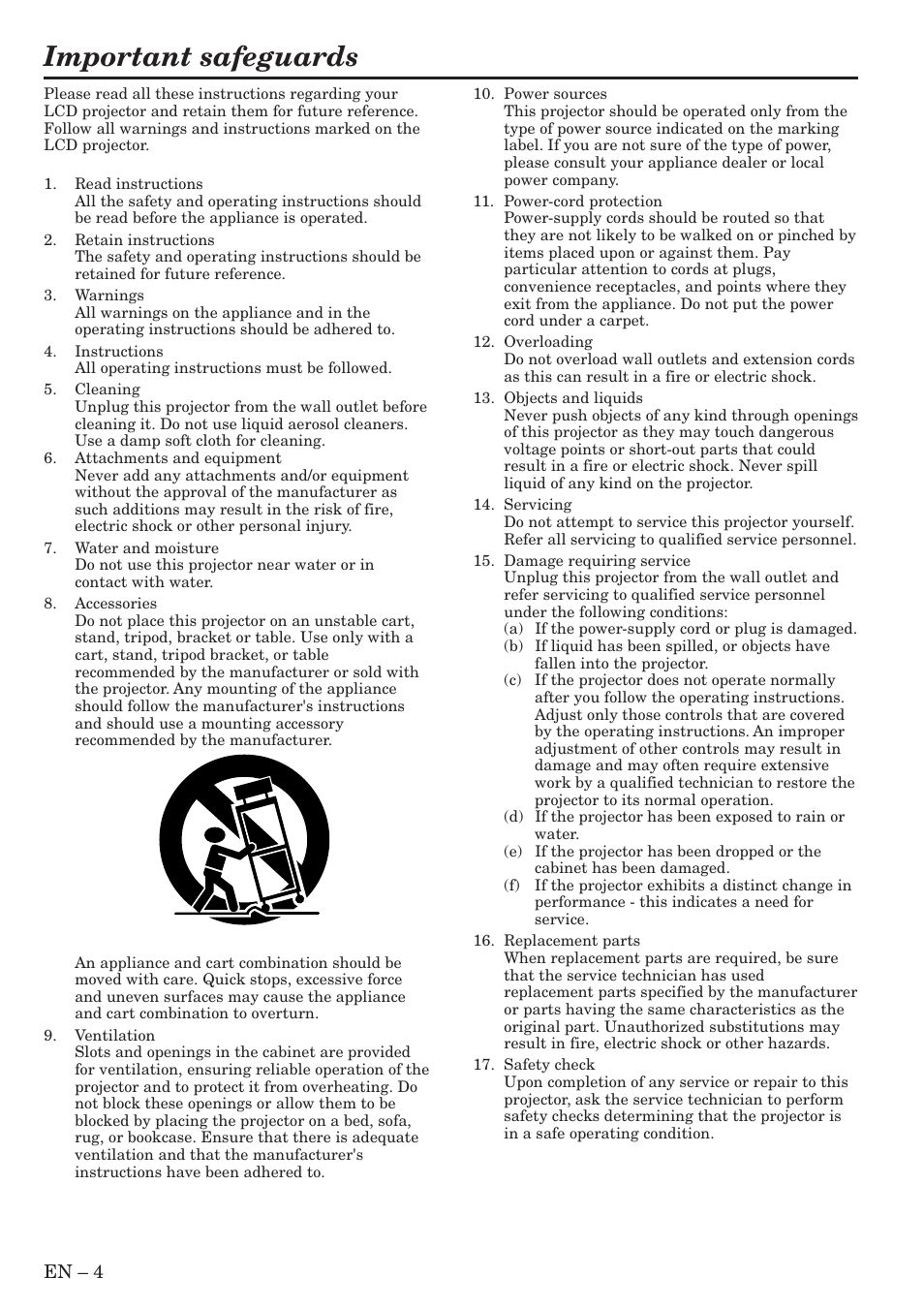 Important safeguards | MITSUBISHI ELECTRIC SL4SU User Manual | Page 4 / 34