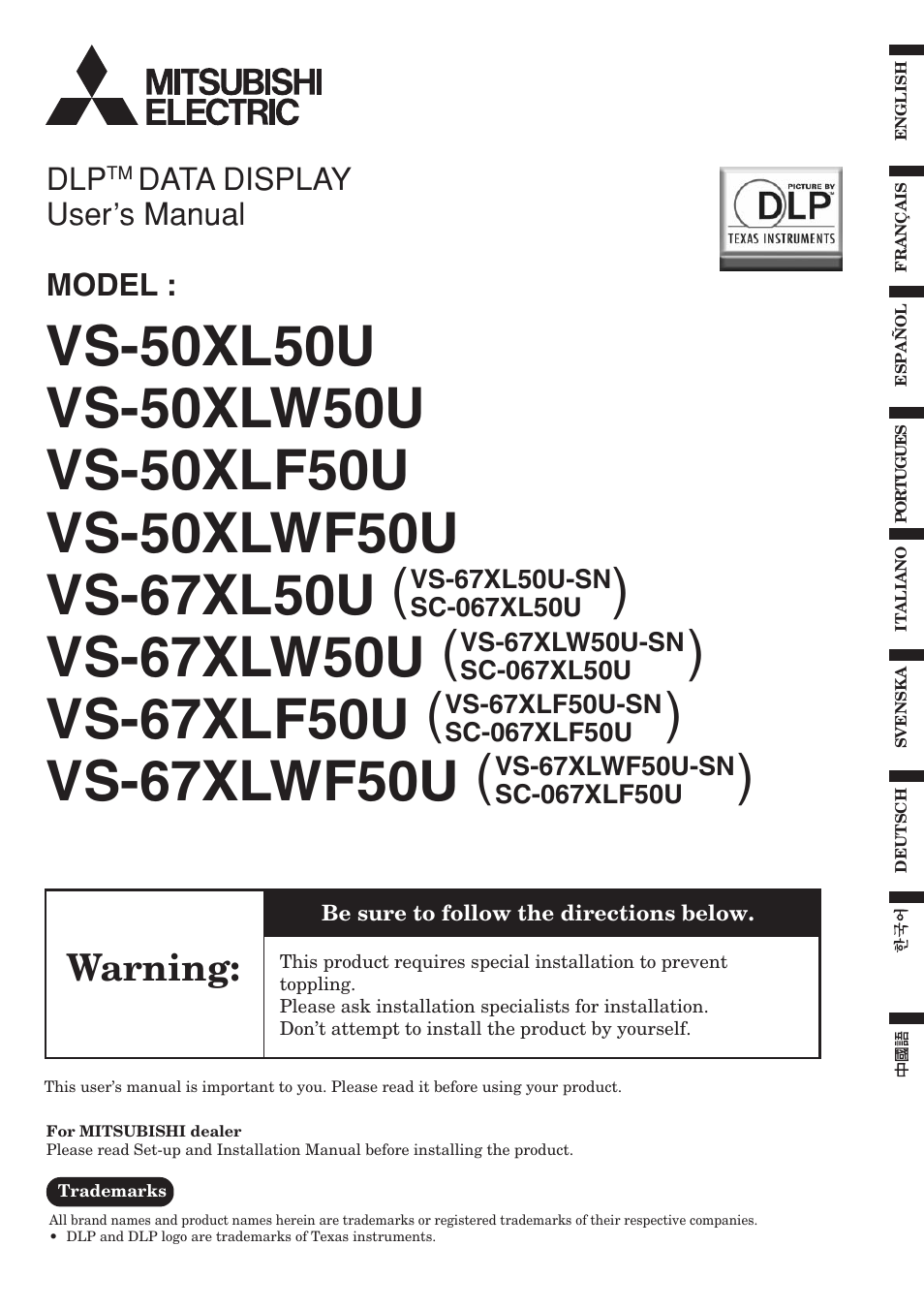 MITSUBISHI ELECTRIC VS-50XL50U User Manual | 9 pages