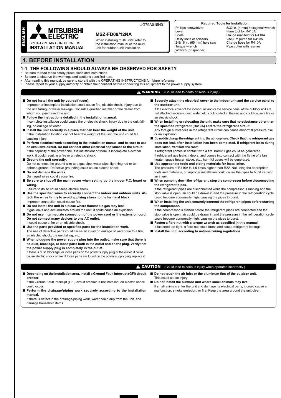 MITSUBISHI ELECTRIC MSZ-FD09/12NA User Manual | 8 pages