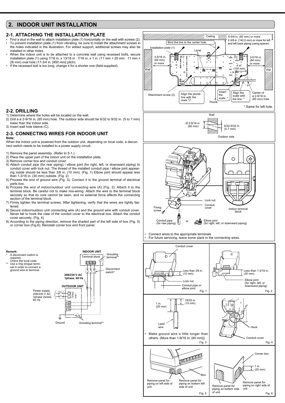 Indoor unit installation, 1. attaching the installation plate, 2. drilling | 3. connecting wires for indoor unit | MITSUBISHI ELECTRIC MSZ-FD09/12NA User Manual | Page 4 / 8