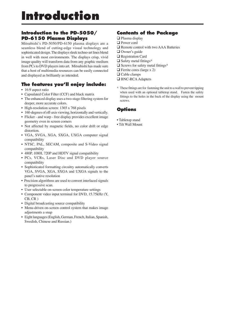 Introduction | MITSUBISHI ELECTRIC PD-5050 User Manual | Page 7 / 46