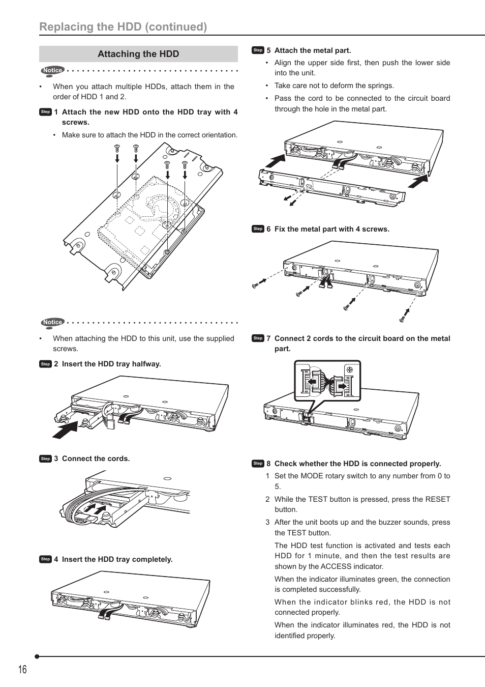 Replacing the hdd (continued), Attaching the hdd | MITSUBISHI ELECTRIC DX-ZD6UE User Manual | Page 16 / 21