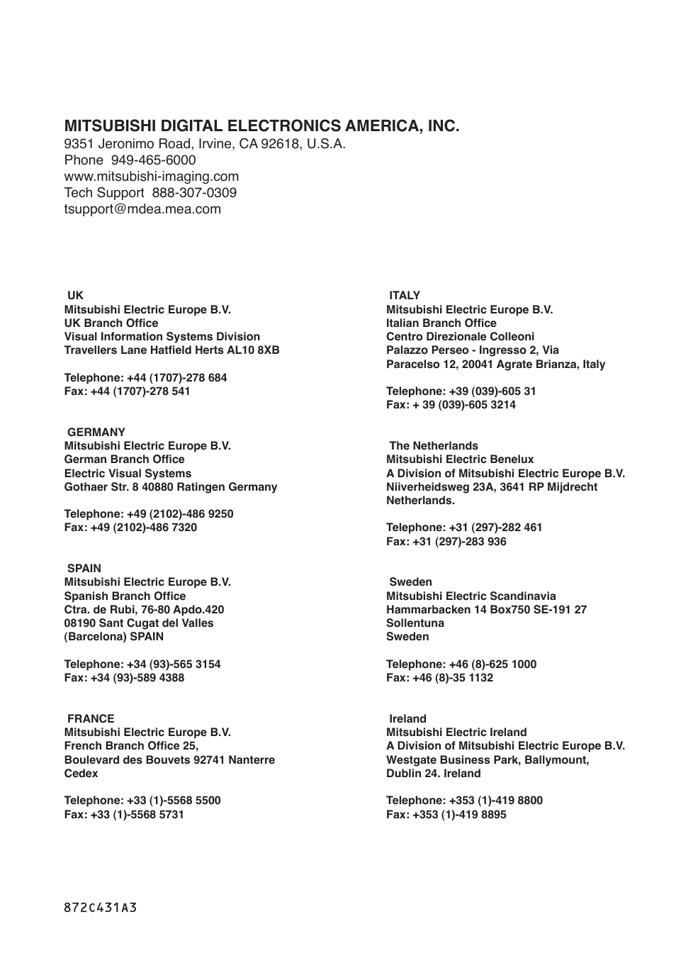 Mitsubishi digital electronics america, inc | MITSUBISHI ELECTRIC DX-ZD6UE User Manual | Page 21 / 21