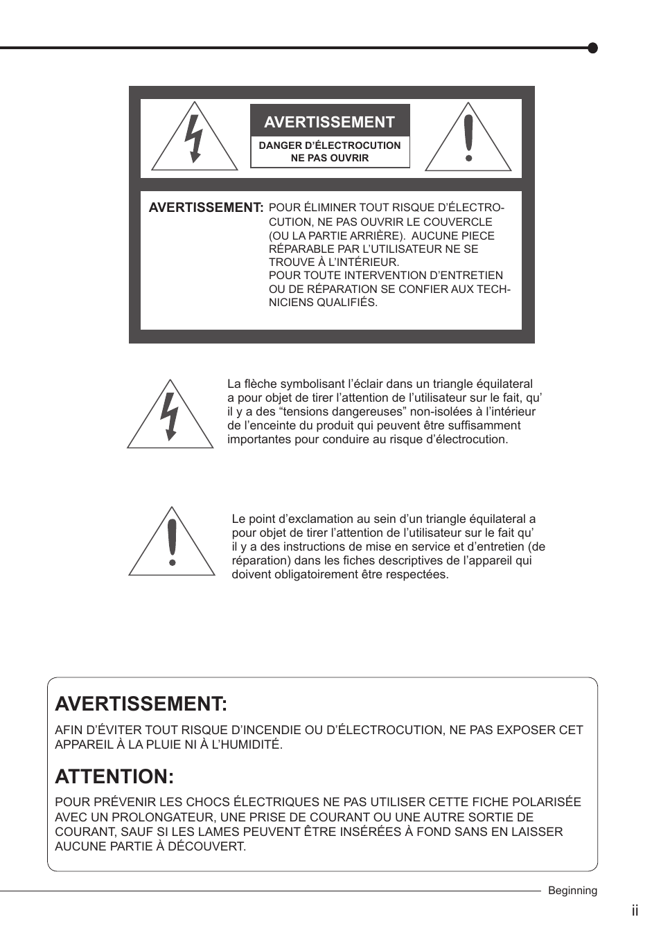 Attention, Avertissement | MITSUBISHI ELECTRIC DX-TL4516U User Manual | Page 3 / 131