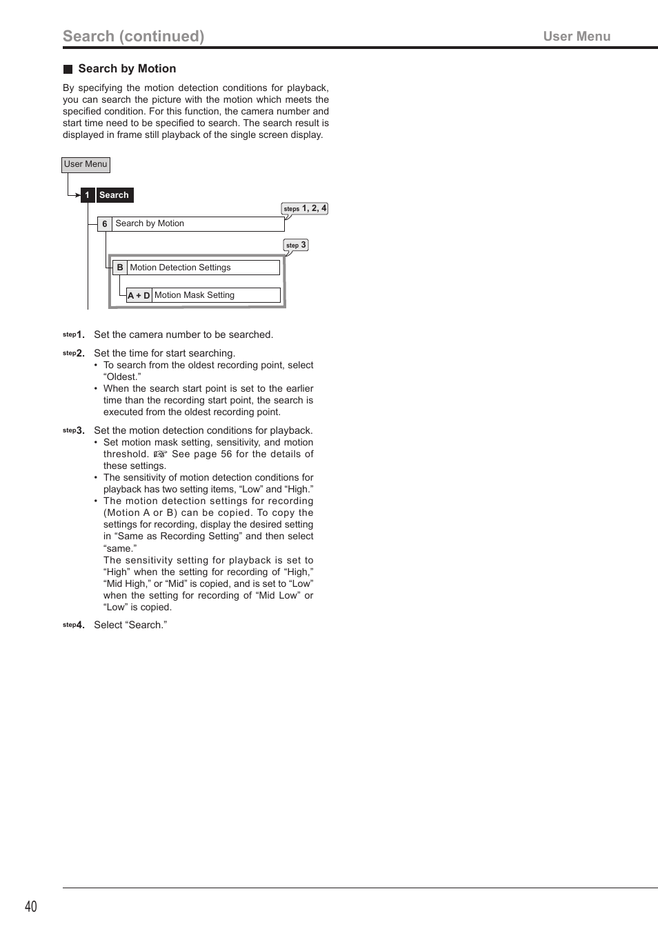 Search (continued), User menu, Search by motion | MITSUBISHI ELECTRIC DX-TL4516U User Manual | Page 43 / 131