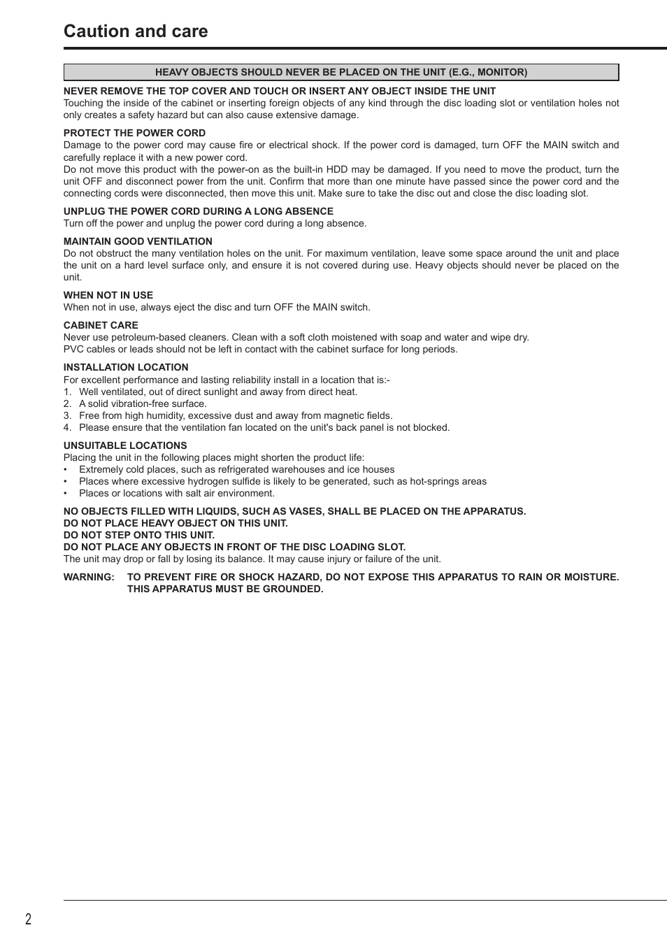 Caution and care | MITSUBISHI ELECTRIC DX-TL4516U User Manual | Page 6 / 131