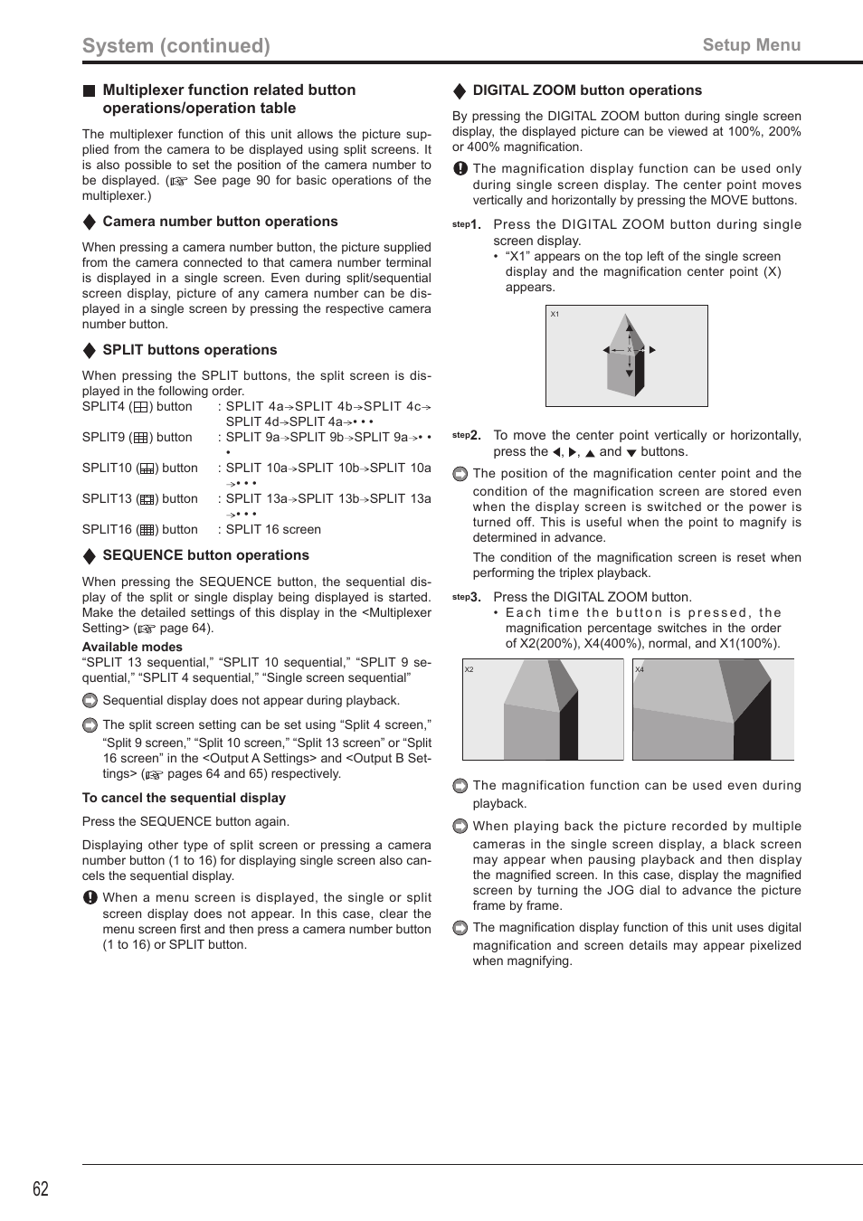 62 system (continued), Setup menu | MITSUBISHI ELECTRIC DX-TL4516U User Manual | Page 65 / 131