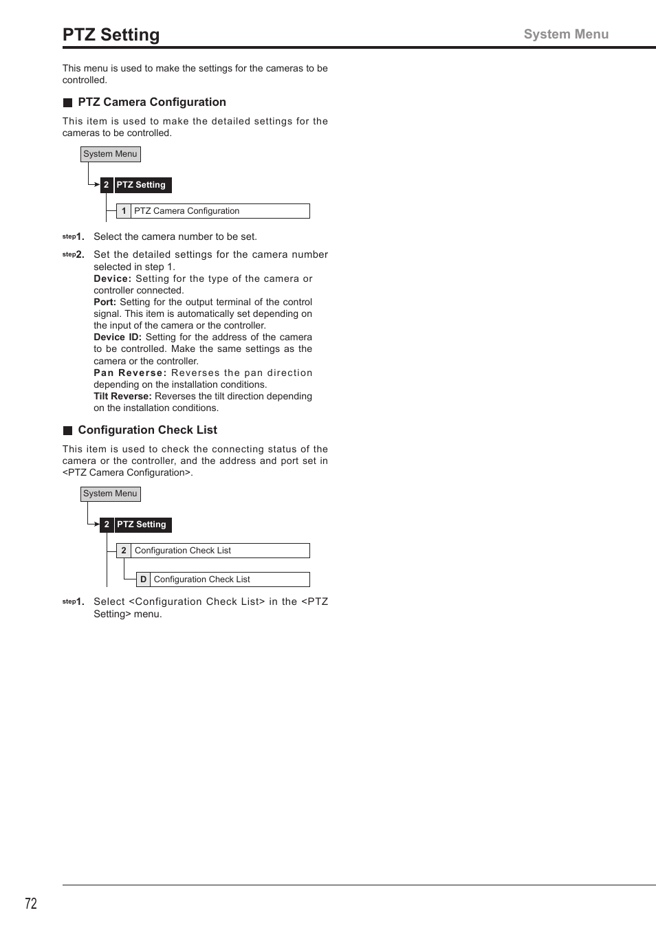 Ptz setting, System menu | MITSUBISHI ELECTRIC DX-TL4516U User Manual | Page 75 / 131