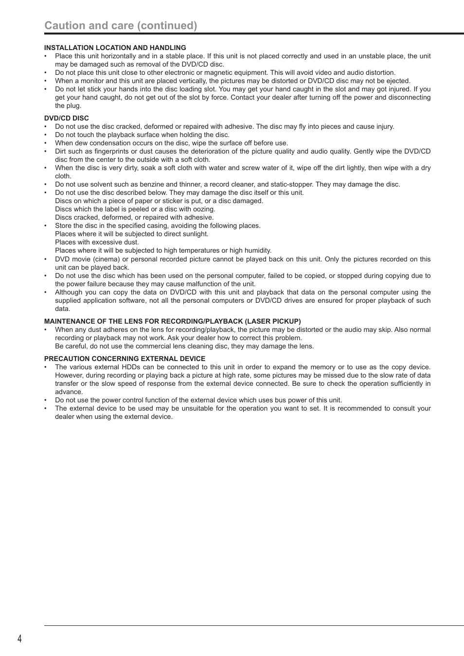 Caution and care (continued) 4 | MITSUBISHI ELECTRIC DX-TL4516U User Manual | Page 8 / 131