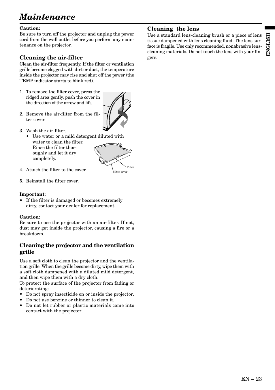 Maintenance | MITSUBISHI ELECTRIC XL2 User Manual | Page 23 / 28