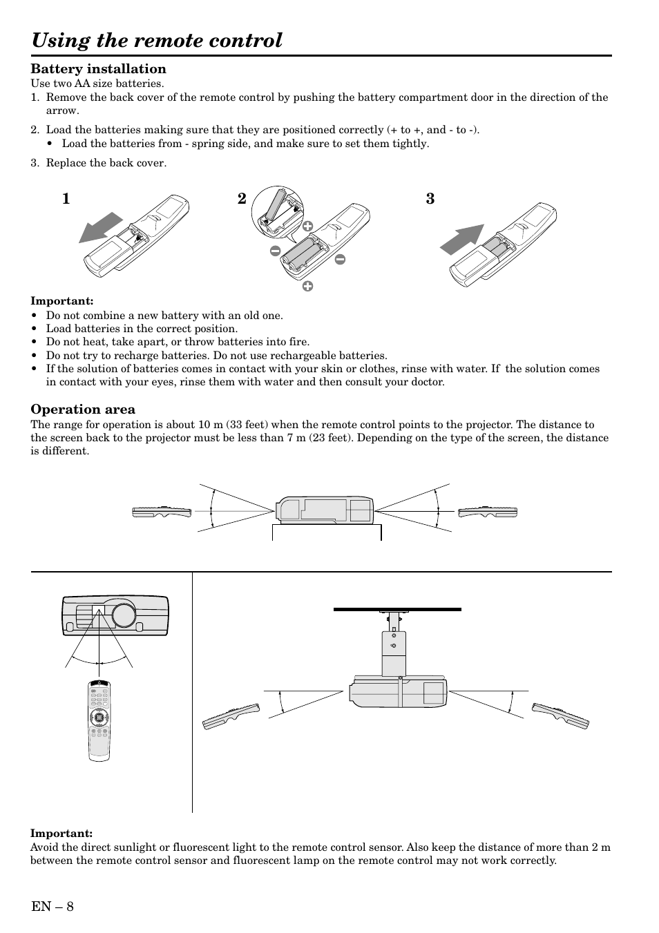 Using the remote control | MITSUBISHI ELECTRIC XL2 User Manual | Page 8 / 28