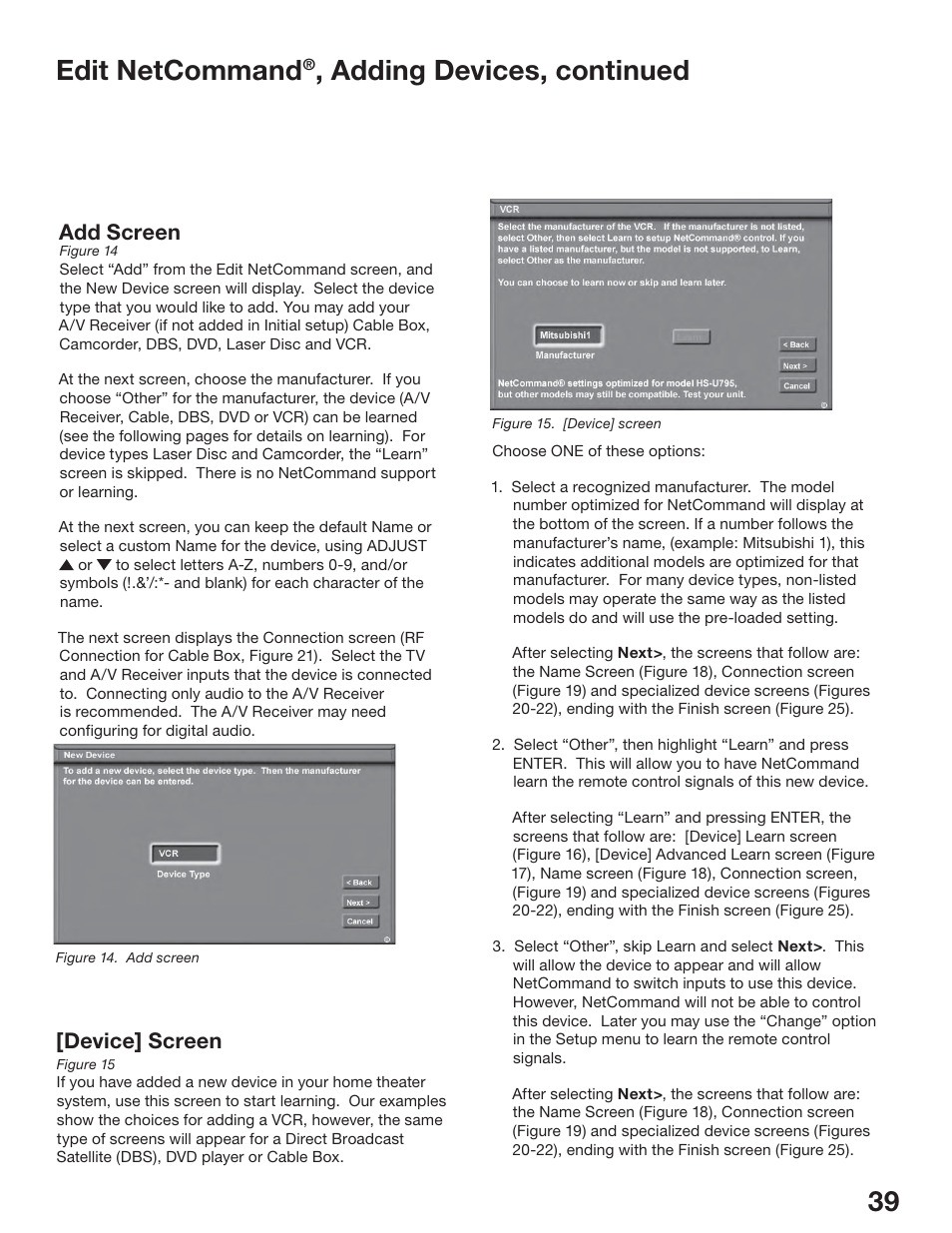 Edit netcommand, Adding devices, continued, Add screen | Device] screen | MITSUBISHI ELECTRIC WS-65517 User Manual | Page 39 / 100