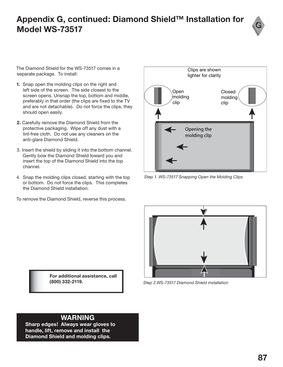 Warning | MITSUBISHI ELECTRIC WS-65517 User Manual | Page 87 / 100