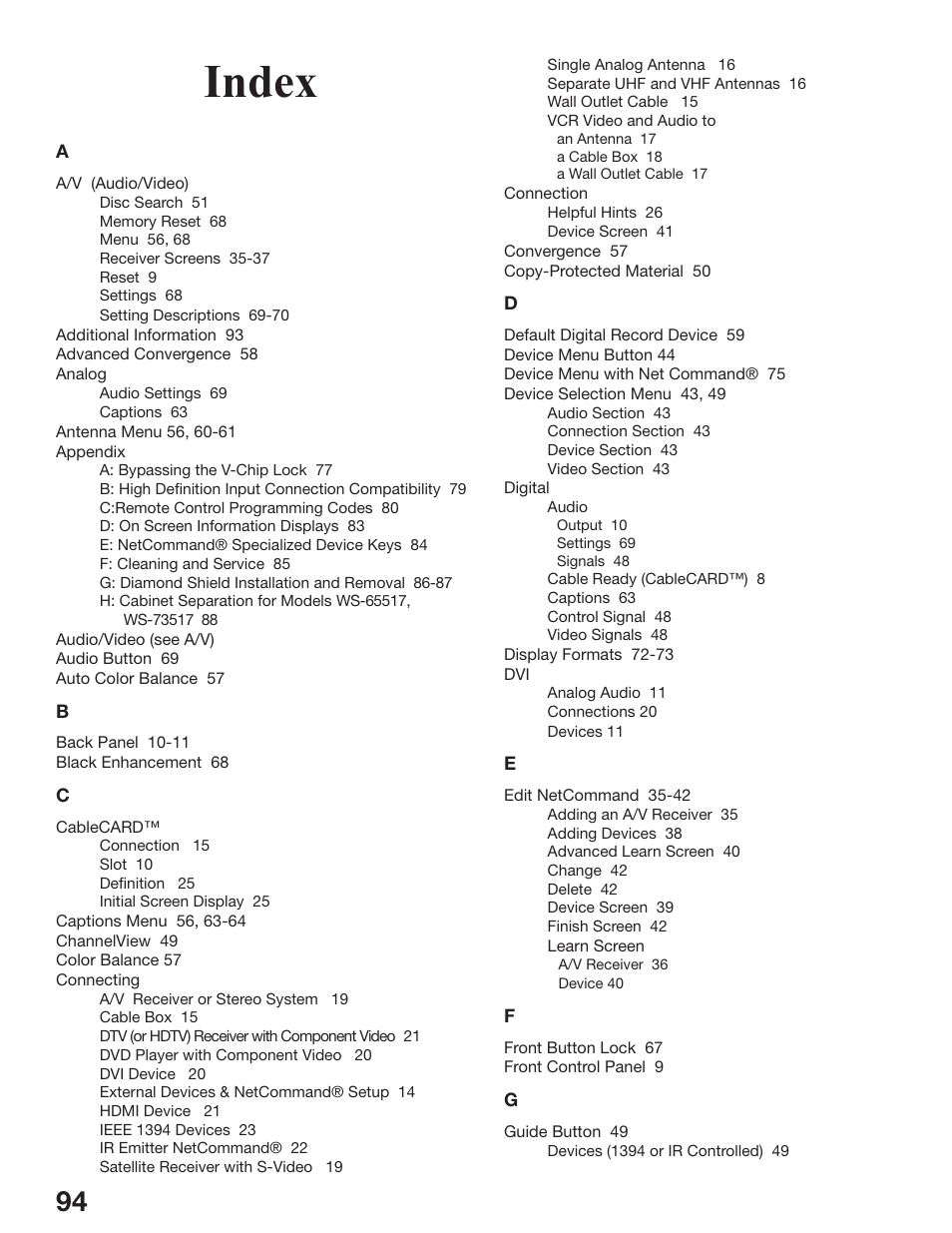 Index | MITSUBISHI ELECTRIC WS-65517 User Manual | Page 94 / 100