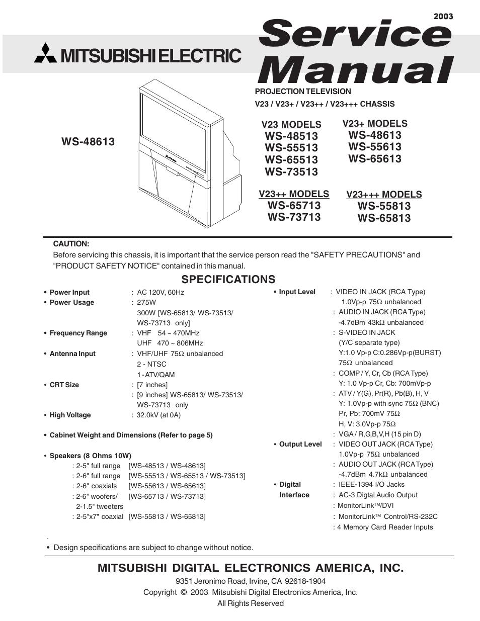 MITSUBISHI ELECTRIC WS-48513 User Manual | 86 pages