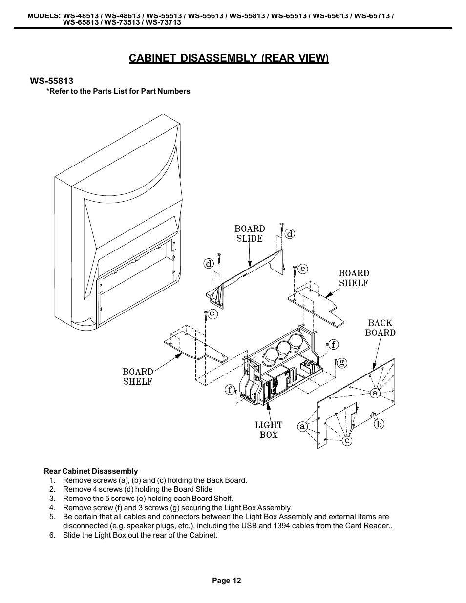 Cabinet disassembly (rear view) | MITSUBISHI ELECTRIC WS-48513 User Manual | Page 12 / 86