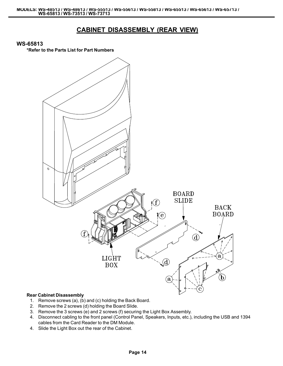 Cabinet disassembly (rear view) | MITSUBISHI ELECTRIC WS-48513 User Manual | Page 14 / 86