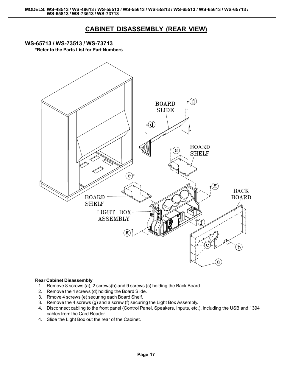 Cabinet disassembly (rear view) | MITSUBISHI ELECTRIC WS-48513 User Manual | Page 17 / 86