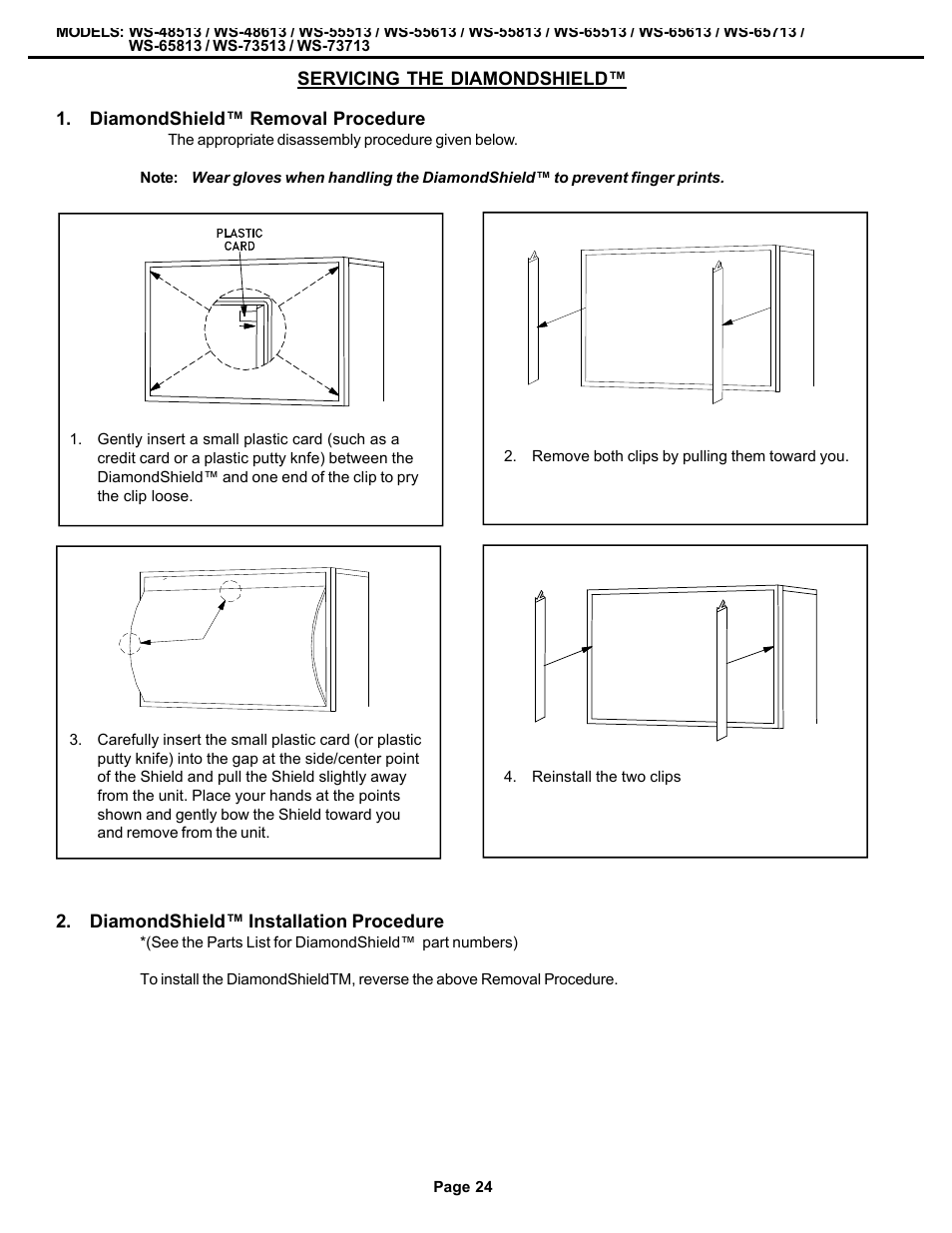 Servicing the diamondshield | MITSUBISHI ELECTRIC WS-48513 User Manual | Page 24 / 86