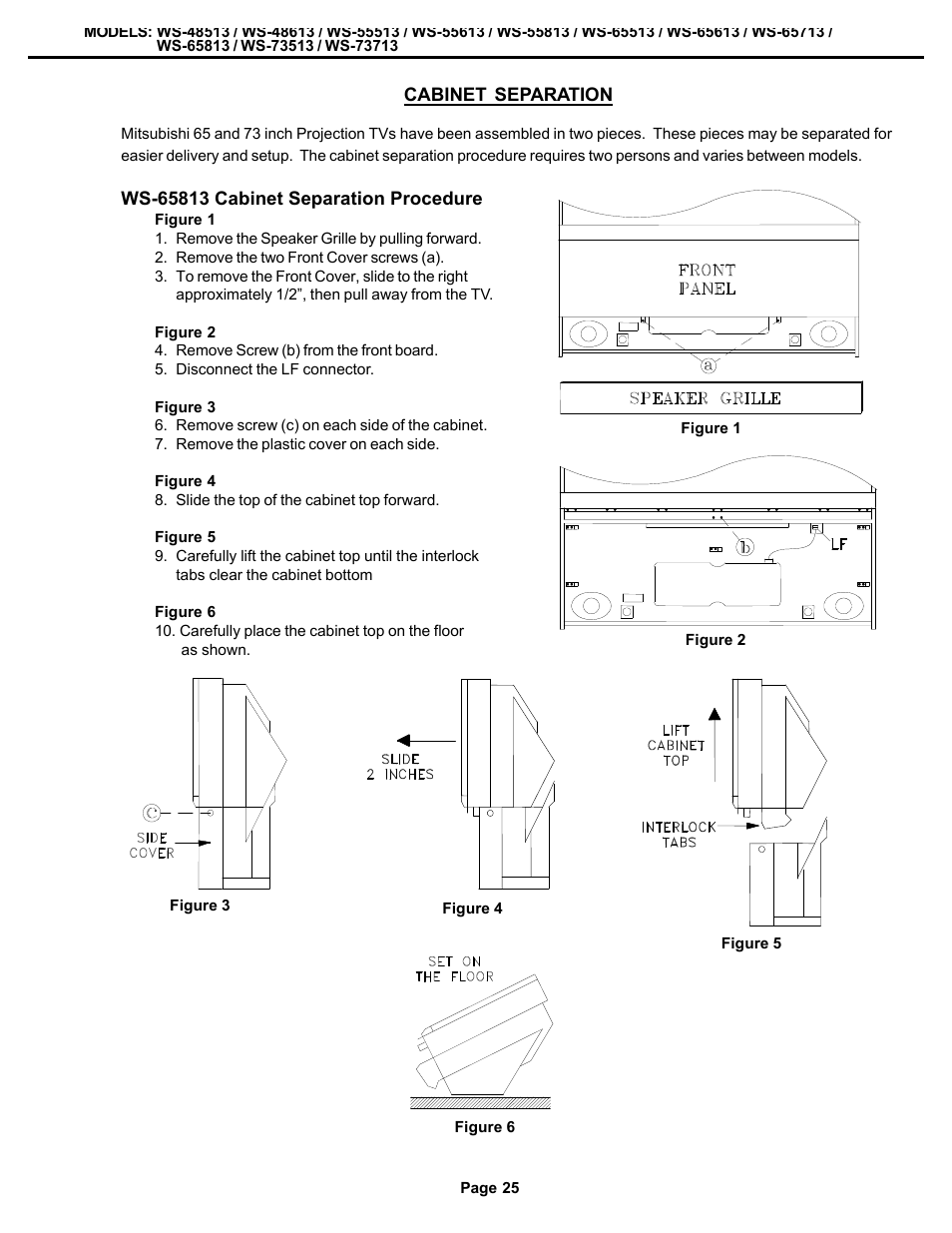 Cabinet separation | MITSUBISHI ELECTRIC WS-48513 User Manual | Page 25 / 86