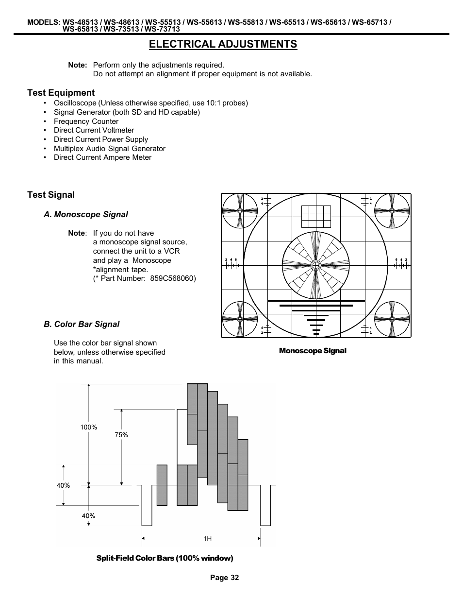 Electrical adjustments | MITSUBISHI ELECTRIC WS-48513 User Manual | Page 32 / 86
