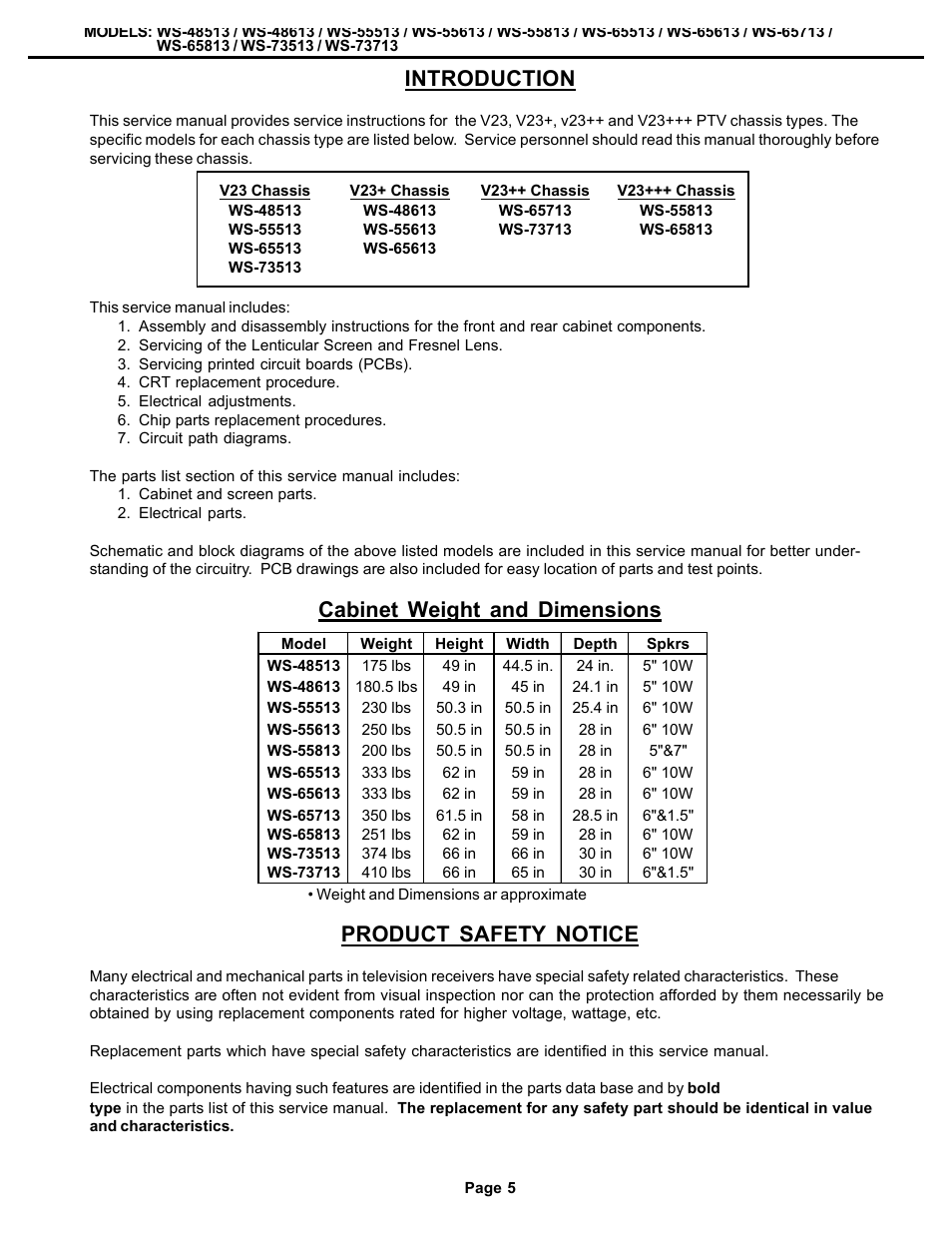 Introduction-safety, Introduction, Cabinet weight and dimensions | Product safety notice | MITSUBISHI ELECTRIC WS-48513 User Manual | Page 5 / 86