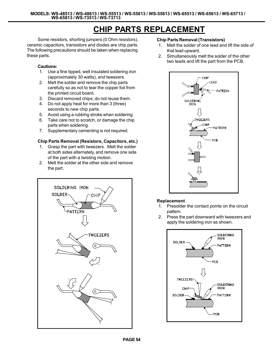 Chip parts replacement | MITSUBISHI ELECTRIC WS-48513 User Manual | Page 54 / 86
