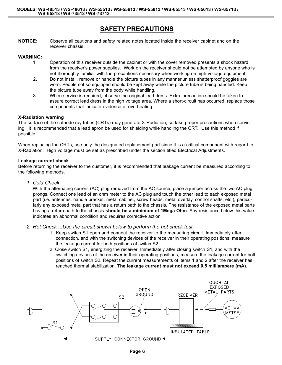 Safety precautions | MITSUBISHI ELECTRIC WS-48513 User Manual | Page 6 / 86