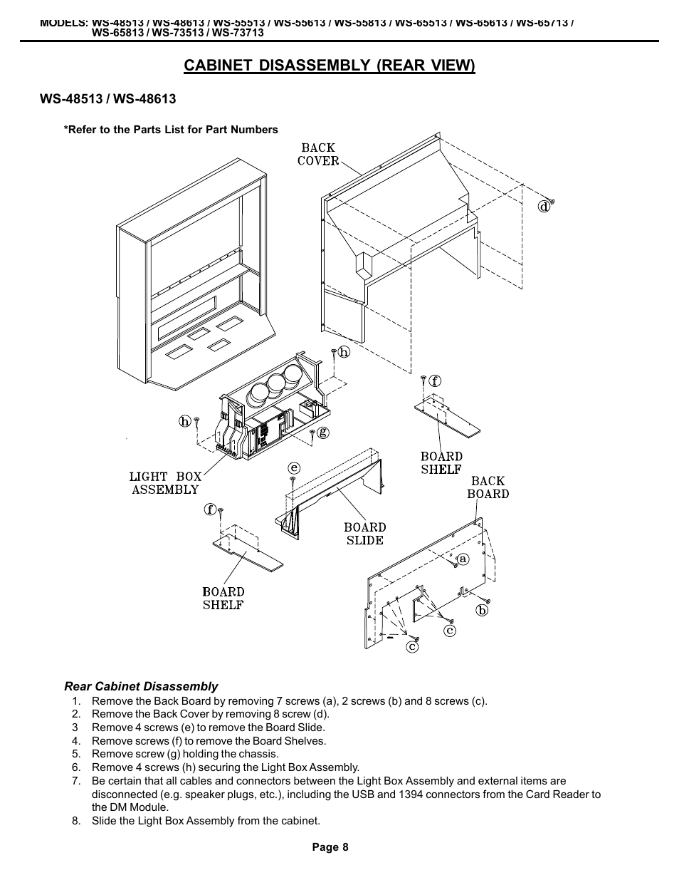 Cabinet disassembly (rear view) | MITSUBISHI ELECTRIC WS-48513 User Manual | Page 8 / 86