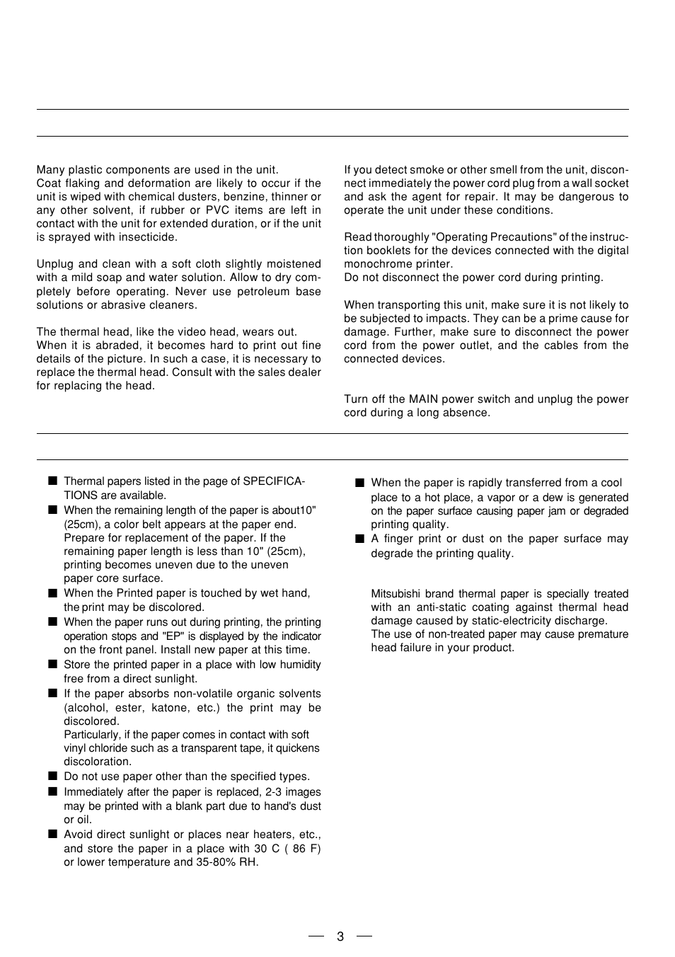 For long operating life, Thermal paper | MITSUBISHI ELECTRIC P93DE User Manual | Page 11 / 31