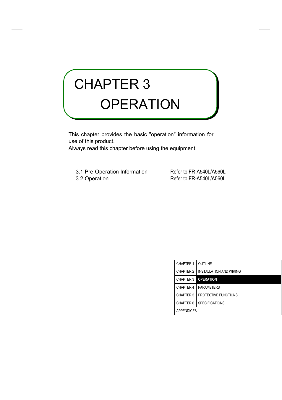 Chapter 3 operation | MITSUBISHI ELECTRIC FR-A500L User Manual | Page 26 / 63