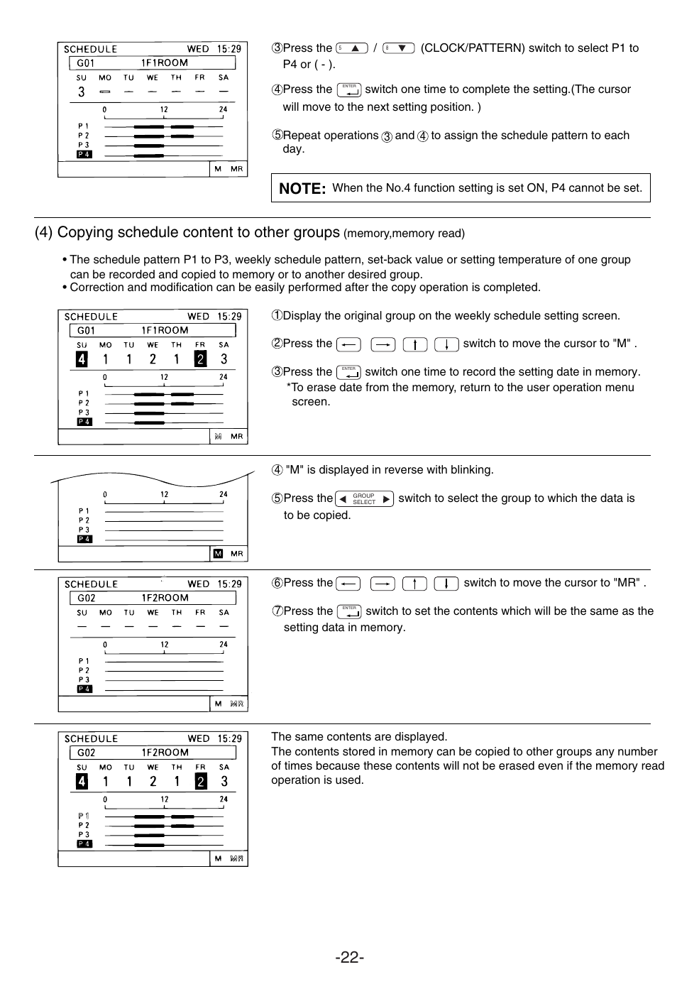 4) copying schedule content to other groups | MITSUBISHI ELECTRIC G-50A User Manual | Page 24 / 46