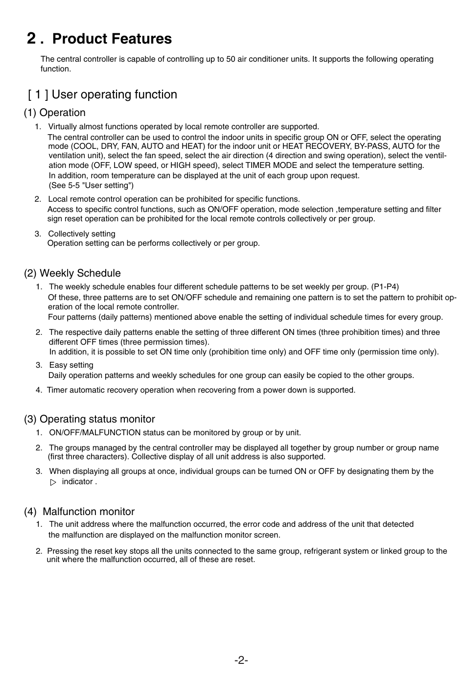 Product features, 1 ] user operating function | MITSUBISHI ELECTRIC G-50A User Manual | Page 4 / 46