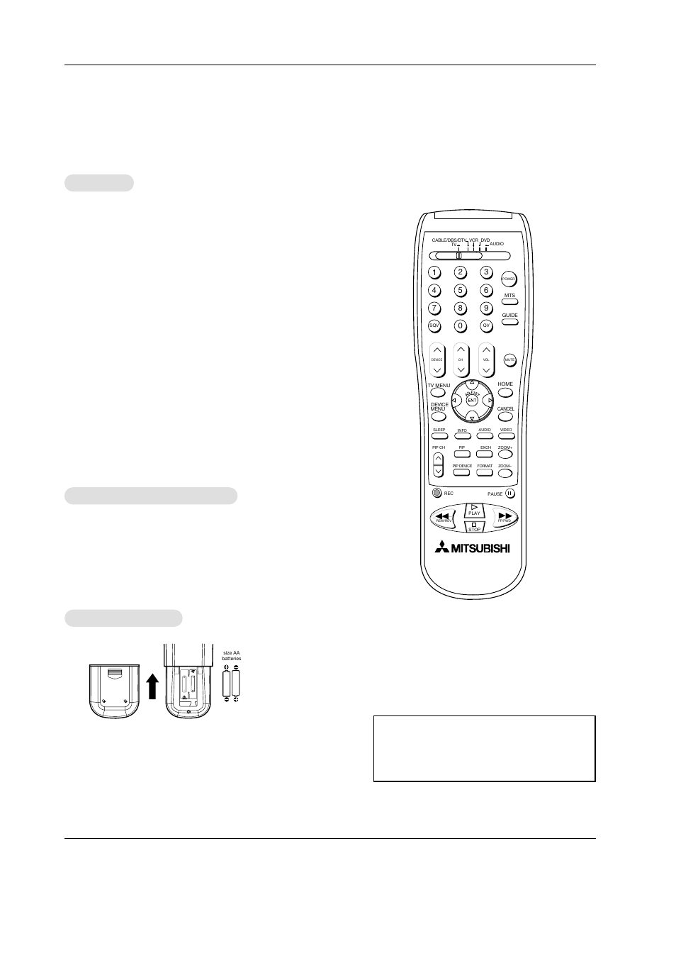 Remote control functions: care and operation, Important, Installing batteries | Operation | MITSUBISHI ELECTRIC PD-4225S User Manual | Page 18 / 52