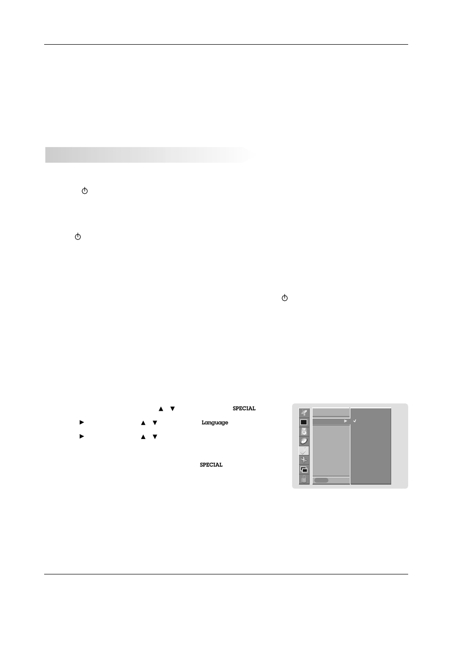 Operation, Menu language selection, Power | MITSUBISHI ELECTRIC PD-4225S User Manual | Page 28 / 52