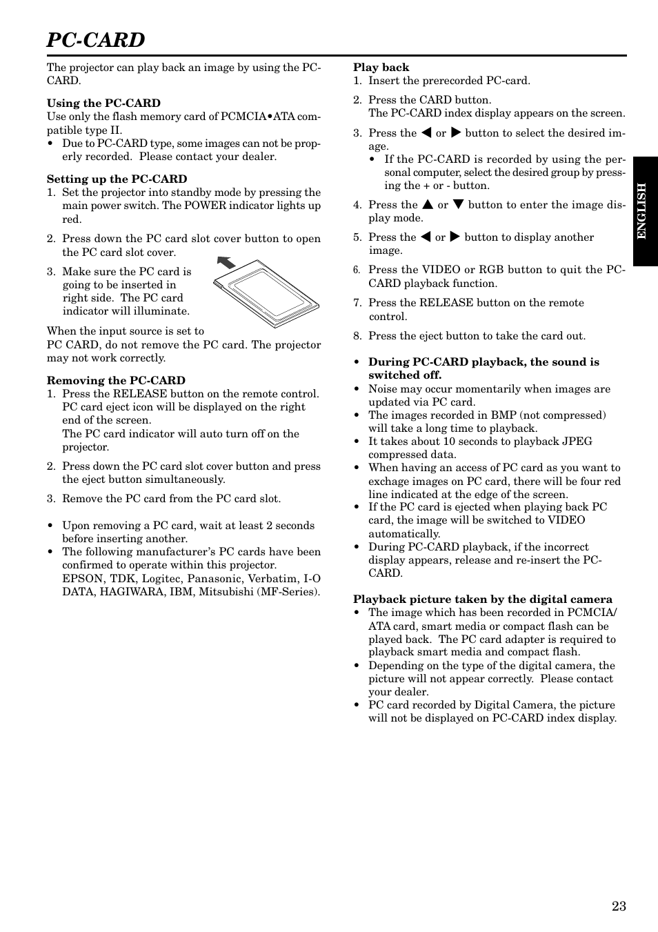 Pc-card | MITSUBISHI ELECTRIC LVP-X120A User Manual | Page 23 / 44