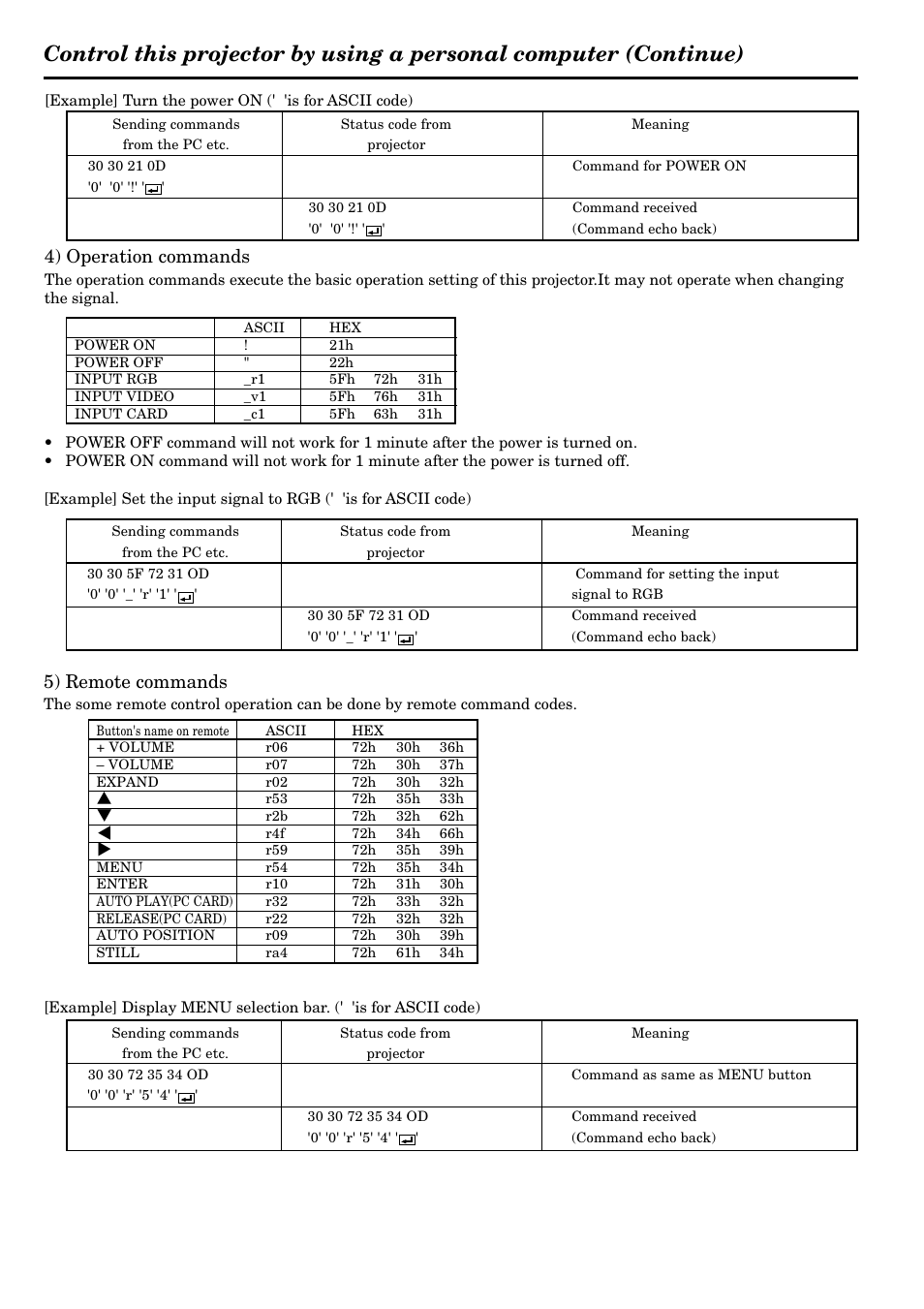 4) operation commands, 5) remote commands | MITSUBISHI ELECTRIC LVP-X120A User Manual | Page 41 / 44