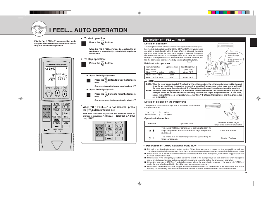 I feel... auto operation | MITSUBISHI ELECTRIC MSH24WN User Manual | Page 7 / 32