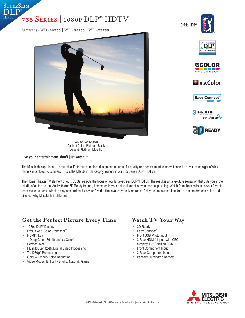 MITSUBISHI ELECTRIC WD-73735 User Manual | 2 pages