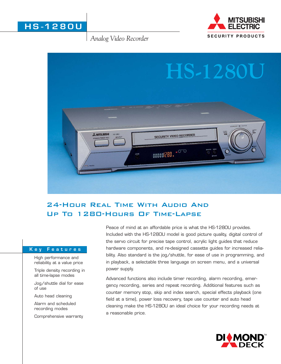 MITSUBISHI ELECTRIC ANALOG VIDEO RECORDER HS-1280U User Manual | 2 pages