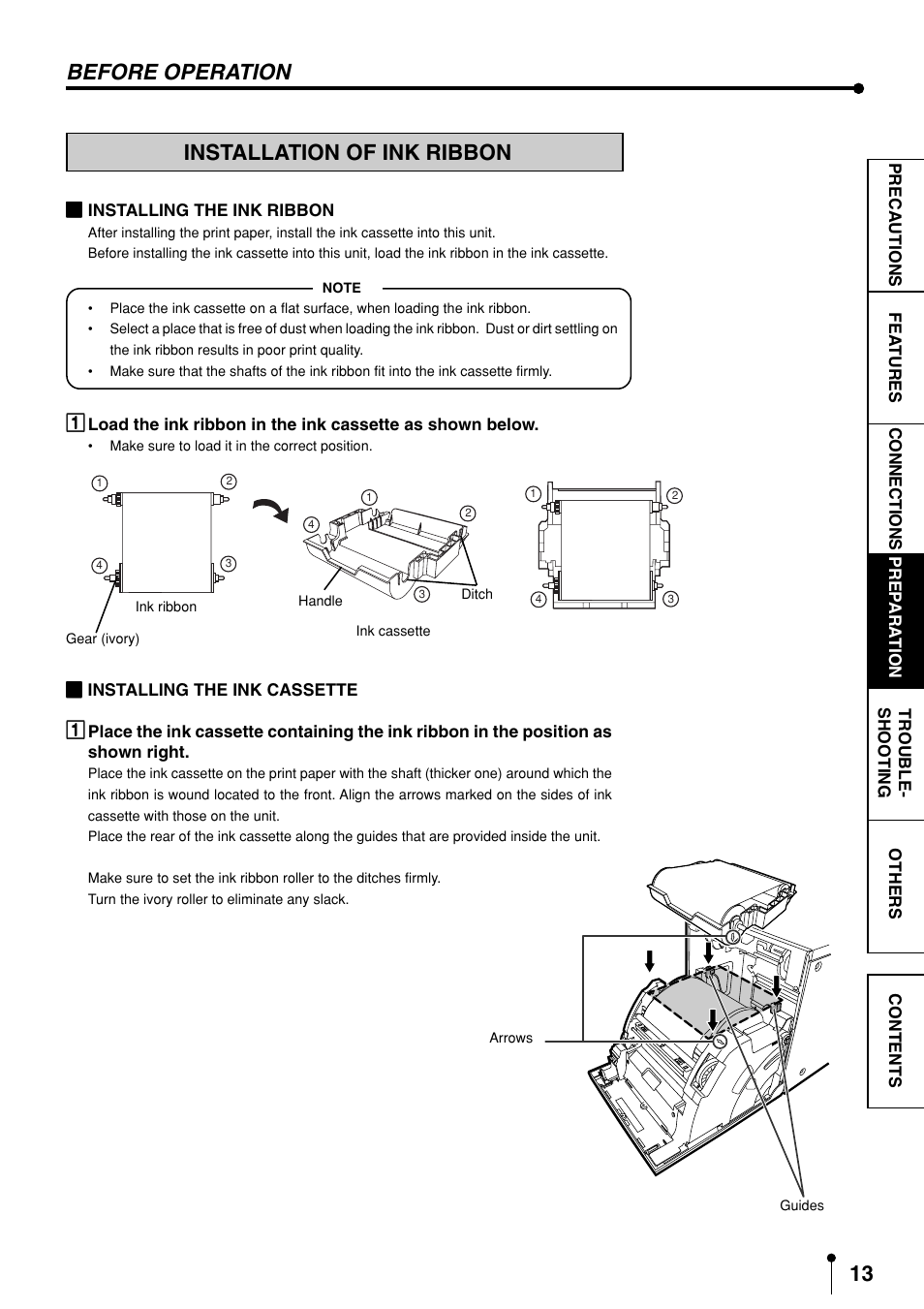 Installation of ink ribbon -14, Before operation installation of ink ribbon | MITSUBISHI ELECTRIC CP9600DW-S User Manual | Page 16 / 24
